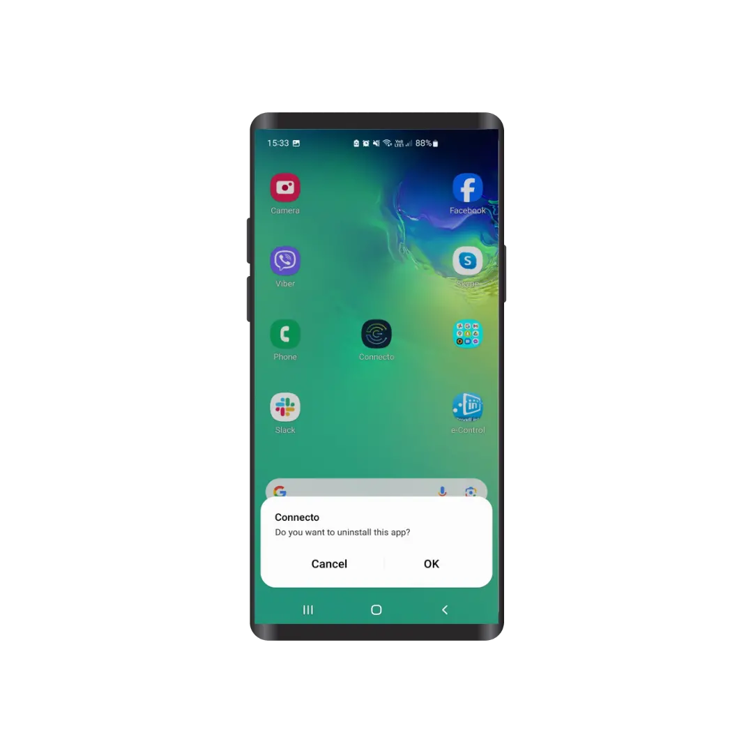 иконата на connecto.bg на телефон с въпрос искате ли да деинсталирате приложението